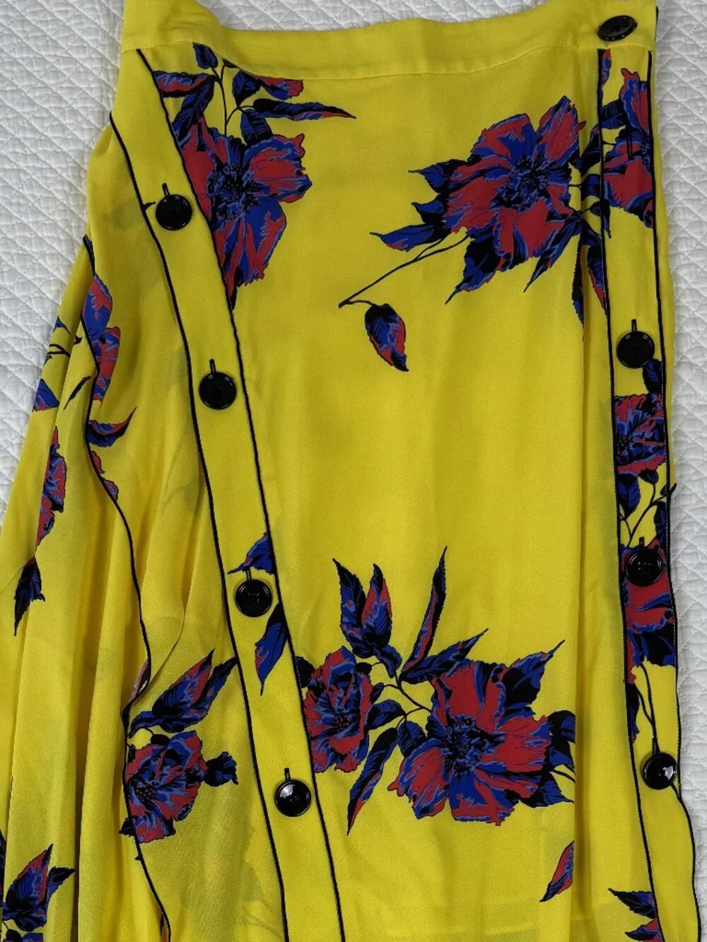 Proenza Schouler Silk Asymmetric Floral Wrap Midi Skirt Yellow Size 10